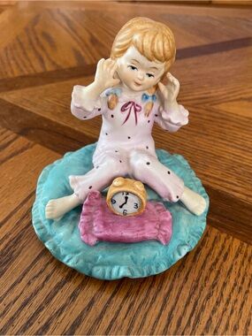 Vintage Norleans Girl In Pajamas With Clock Figurine
